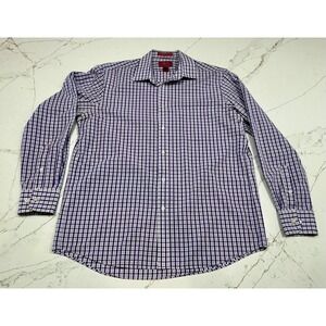 Chaps Mens Slim Fit Purple Gingham Check Wrinkle Free Dress Shirt 16.5 34/35 L